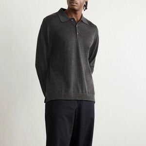 Officine Générale Brutus Men's Wool Grey Polo Long Sleeve Sweater
